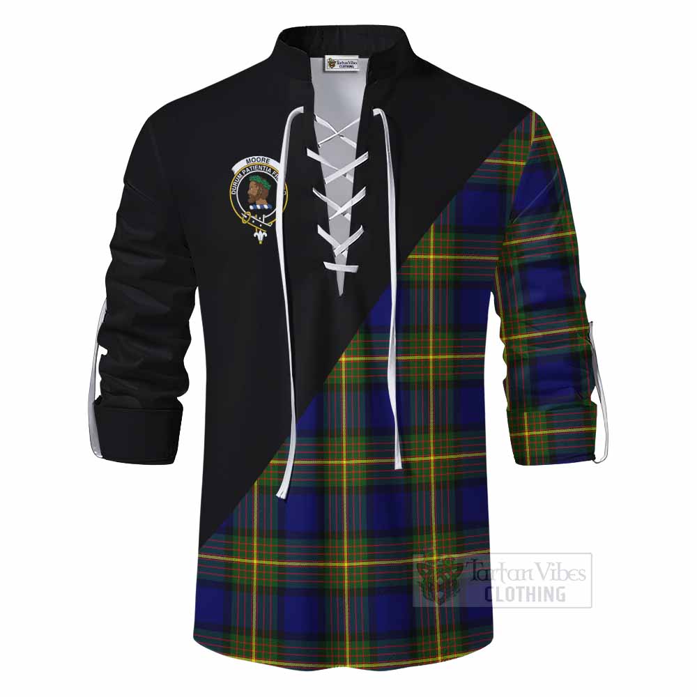 Tartan Vibes Clothing Moore Tartan Ghillie Kilt Shirt with Family Crest and Military Logo Style