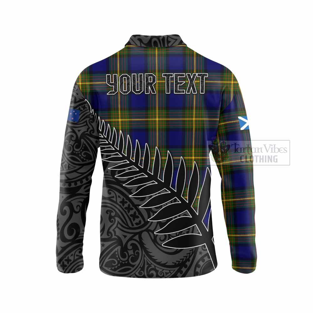 Tartan Vibes Clothing Moore Crest Tartan Long Sleeve Polo Shirt with New Zealand Silver Fern Half Style