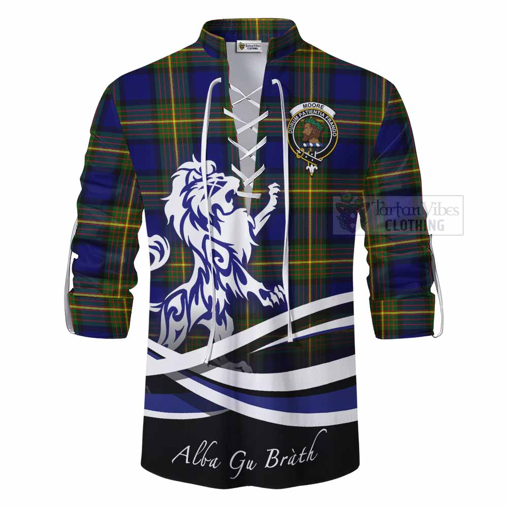 Tartan Vibes Clothing Moore Tartan Ghillie Kilt Shirt with Alba Gu Brath Regal Lion Emblem