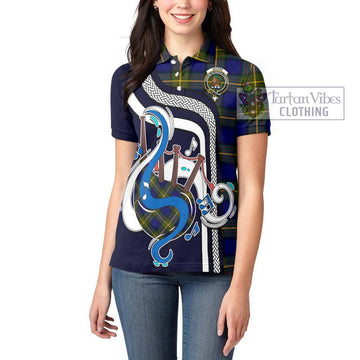 Moore Tartan Women's Polo Shirt with Epic Bagpipe Style