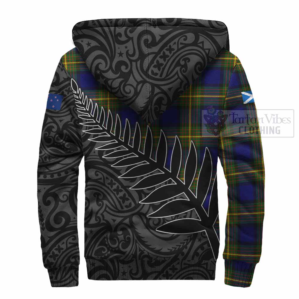 Tartan Vibes Clothing Moore Crest Tartan Sherpa Hoodie with New Zealand Silver Fern Half Style