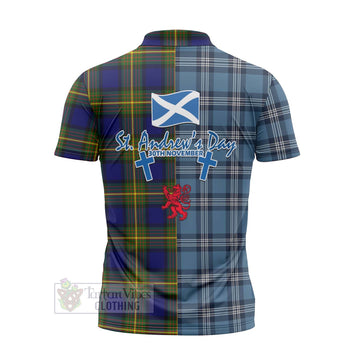 Moore Tartan Zipper Polo Shirt Happy St. Andrew's Day Half Tartan Style