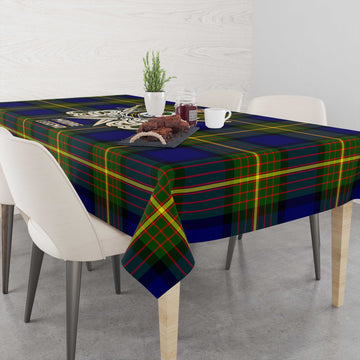 Moore Tartan Tablecloth with Clan Crest and the Golden Sword of Courageous Legacy