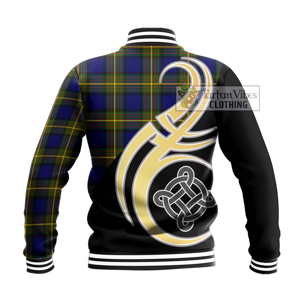 Tartan Vibes Clothing Moore Tartan Baseball Jacket with Family Crest and Celtic Symbol Style