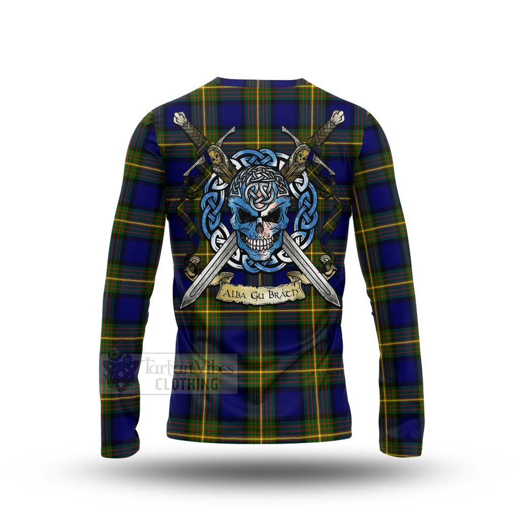 Tartan Vibes Clothing Moore Tartan Long Sleeve T-Shirt with Family Crest Celtic Skull Style