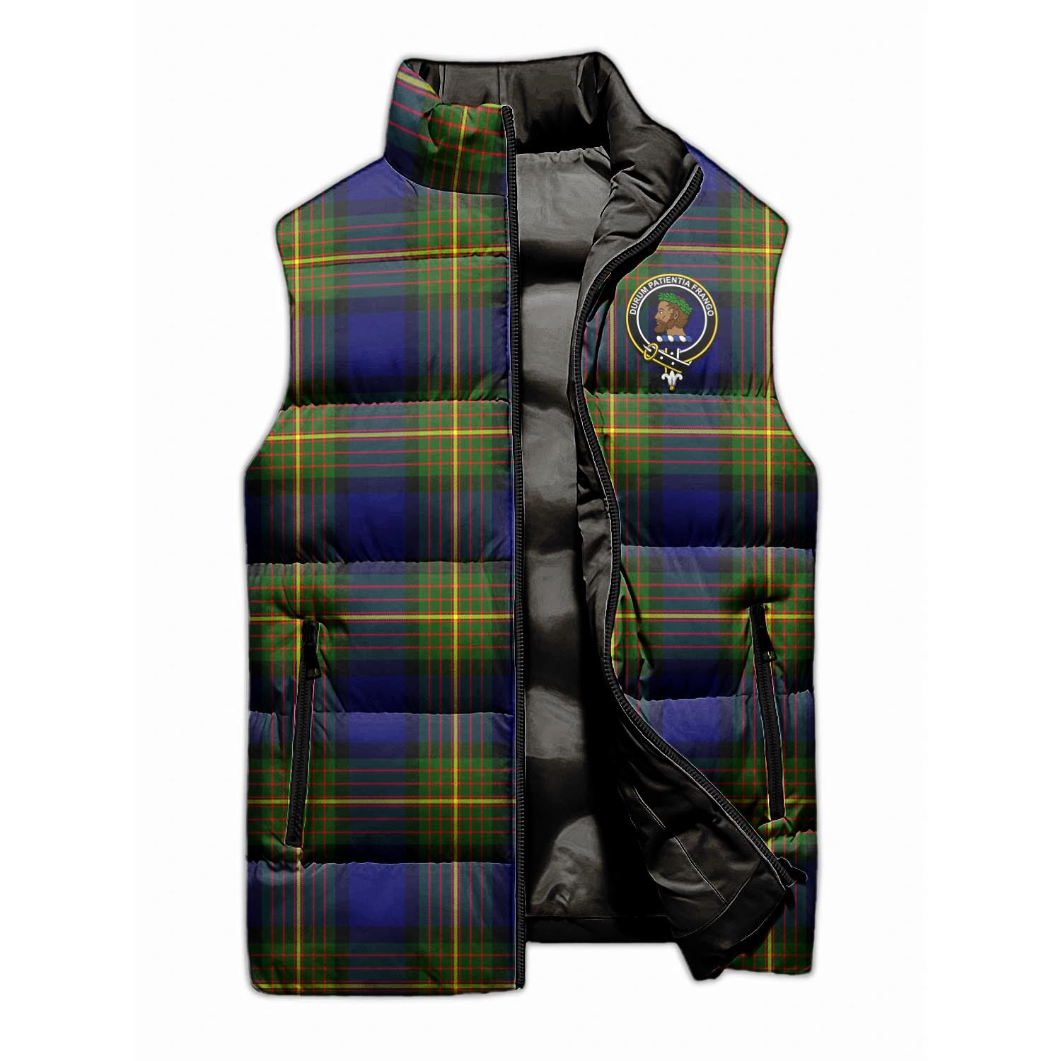 Moore Tartan Sleeveless Puffer Jacket with Family Crest - Tartanvibesclothing