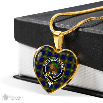 Moore Tartan Heart Necklace with Family Crest