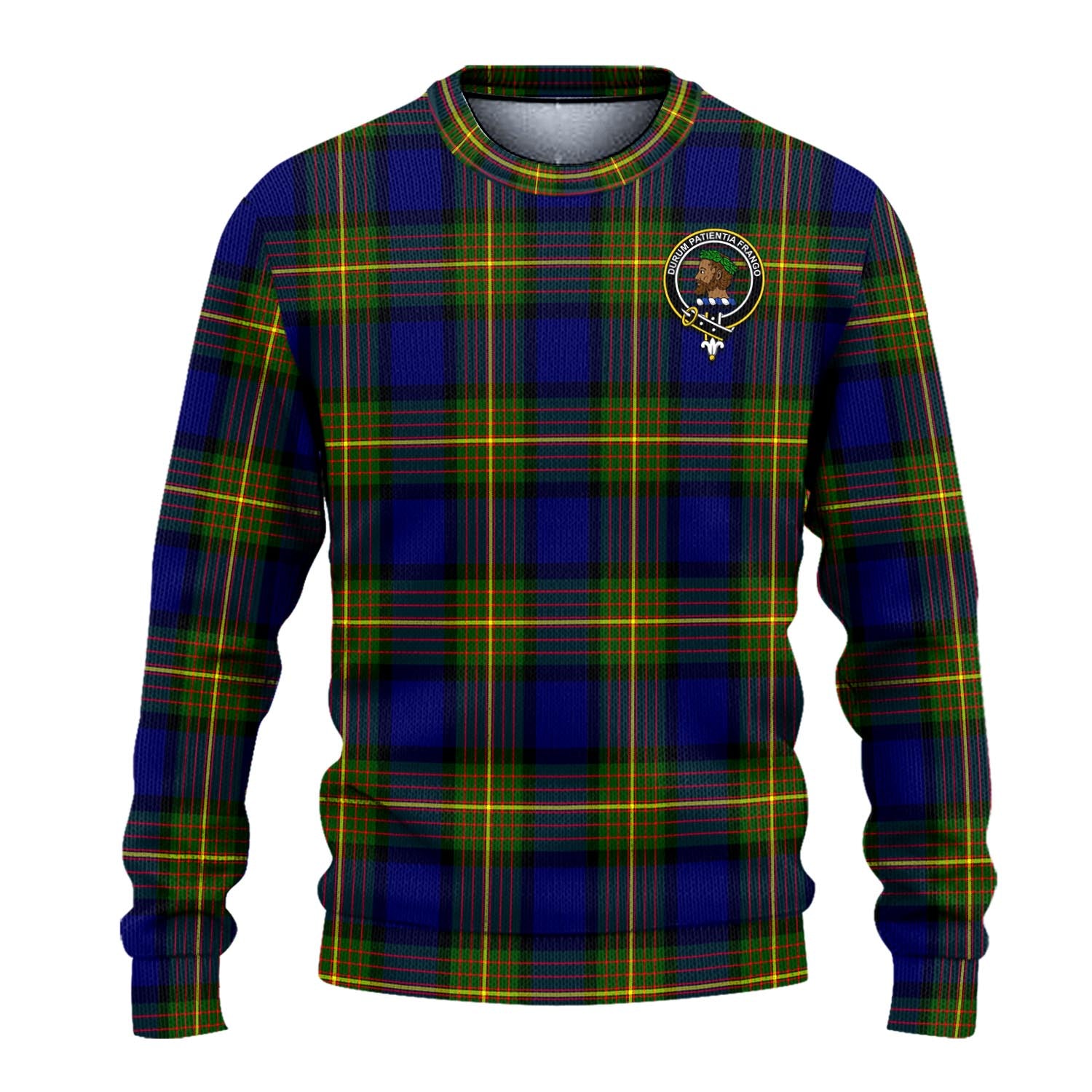 Moore Tartan Knitted Sweater with Family Crest - Tartanvibesclothing