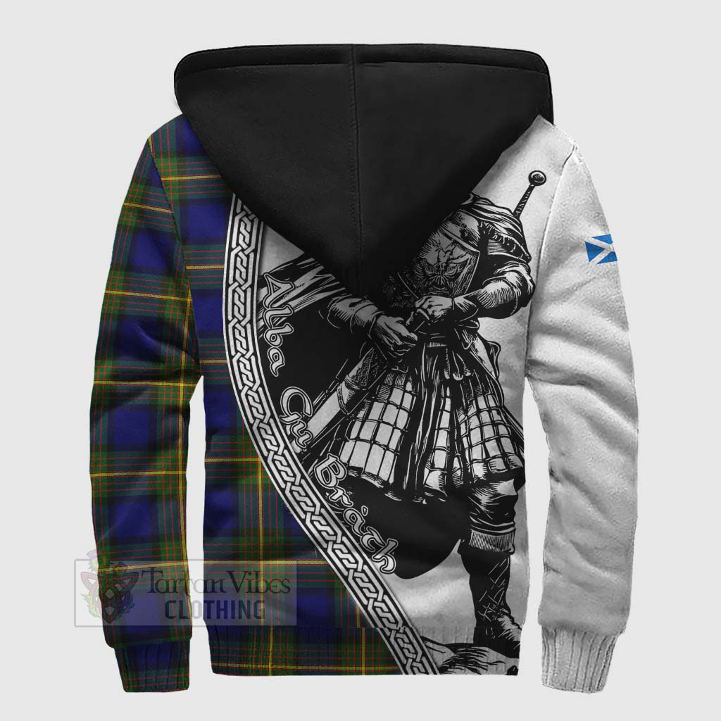 Tartan Vibes Clothing Moore Tartan Clan Crest Sherpa Hoodie with Highlander Warrior Celtic Style