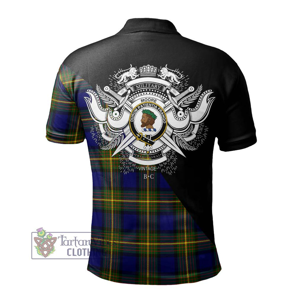 Moore Tartan Polo Shirt with Family Crest and Military Logo Style - Tartanvibesclothing Shop