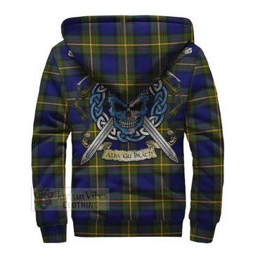 Moore Tartan Sherpa Hoodie with Family Crest Celtic Skull Style