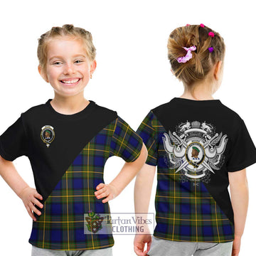 Moore Tartan Kid T-Shirt with Family Crest and Military Logo Style