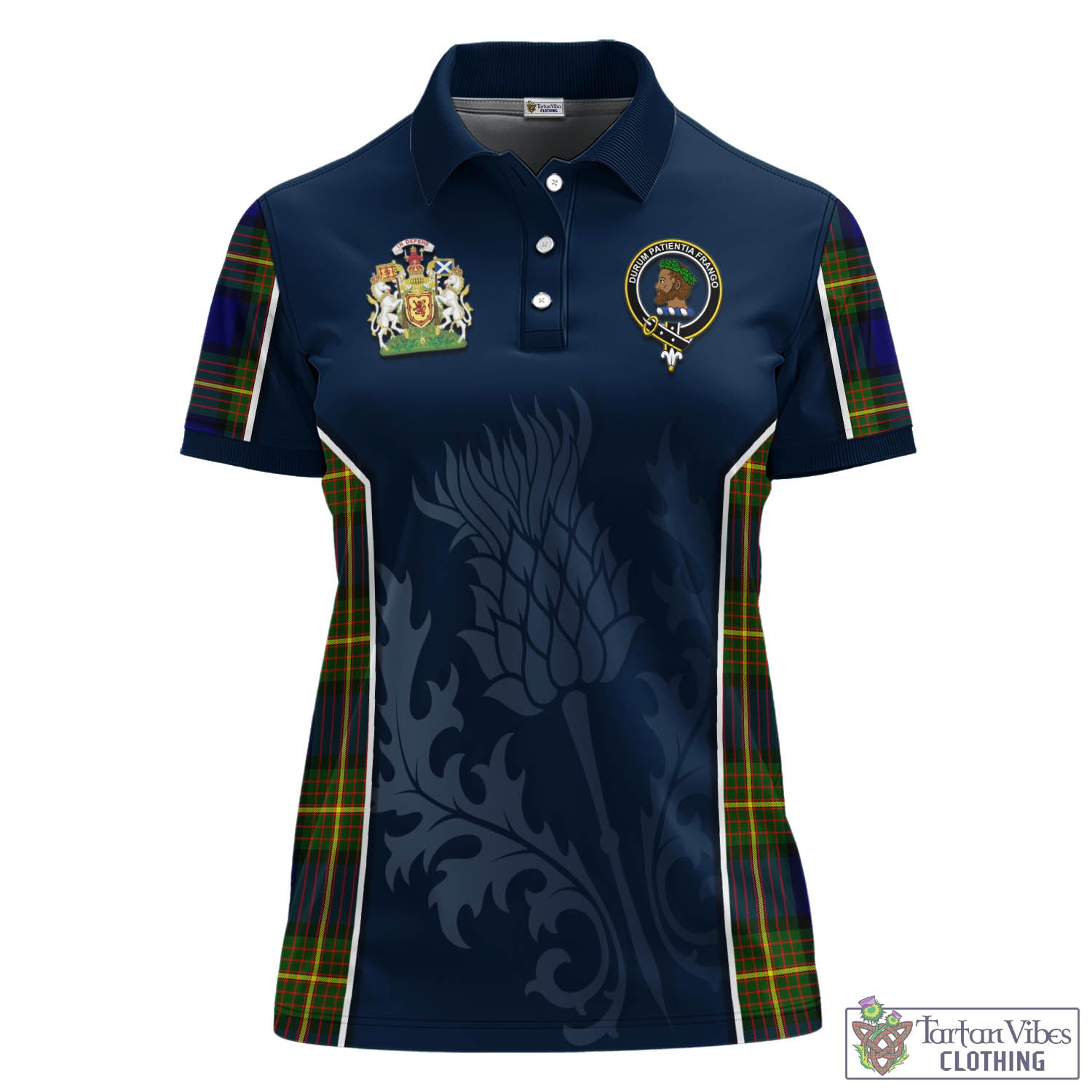 Tartan Vibes Clothing Moore Tartan Women's Polo Shirt with Family Crest and Scottish Thistle Vibes Sport Style