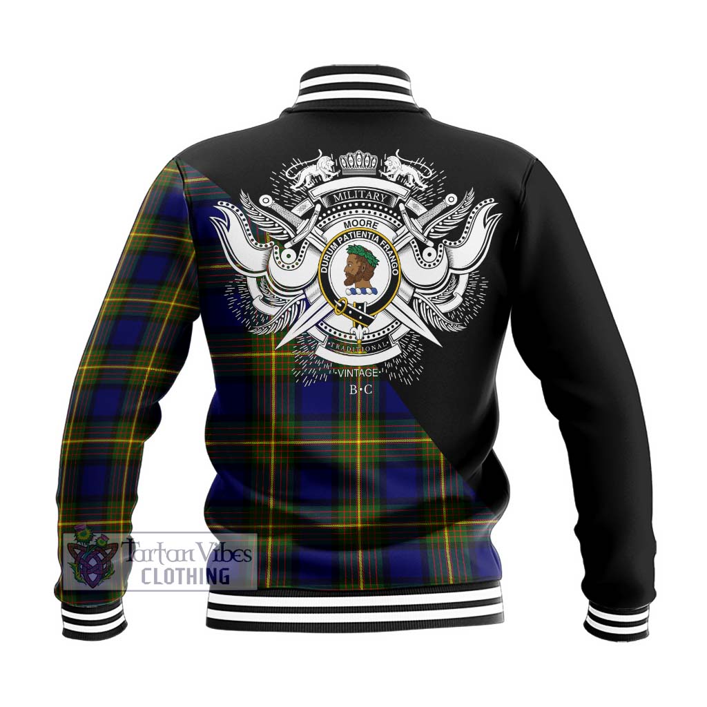 Tartan Vibes Clothing Moore Tartan Baseball Jacket with Family Crest and Military Logo Style