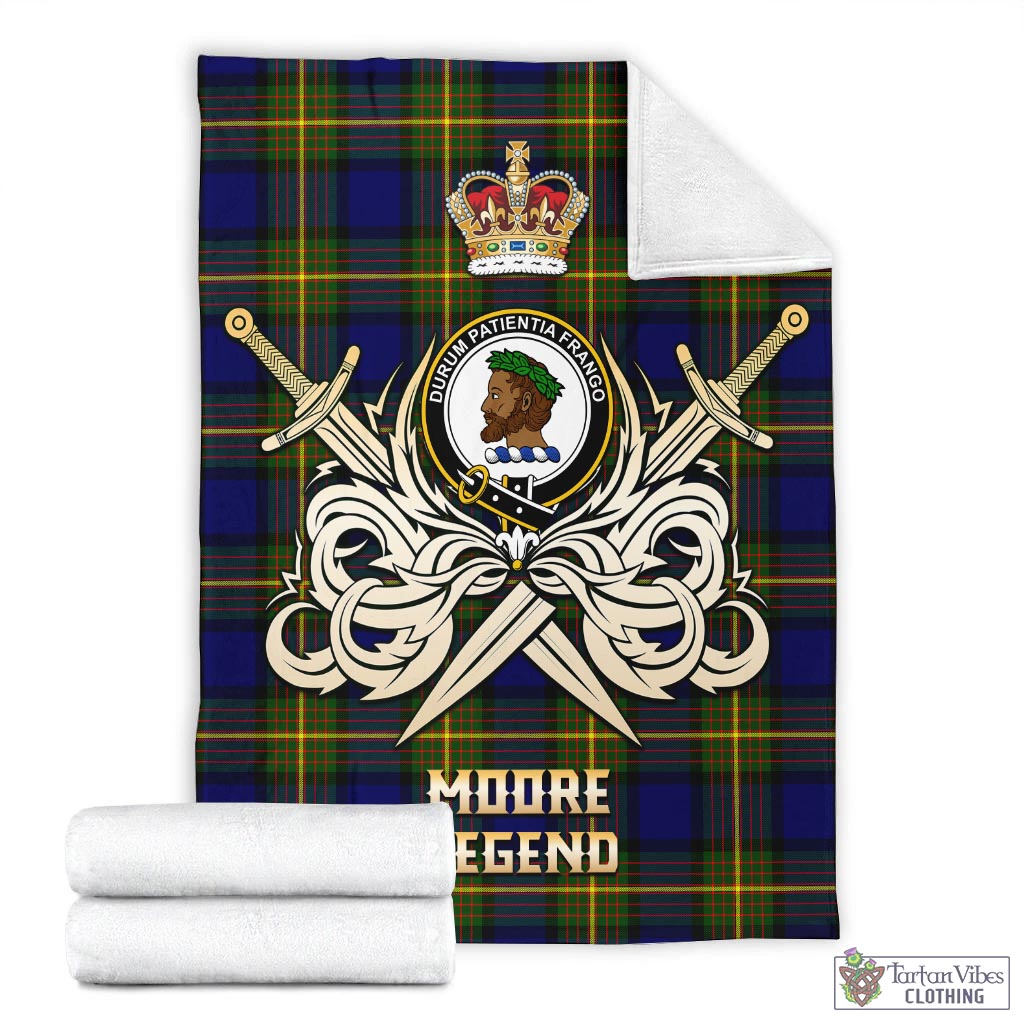 Tartan Vibes Clothing Moore Tartan Blanket with Clan Crest and the Golden Sword of Courageous Legacy