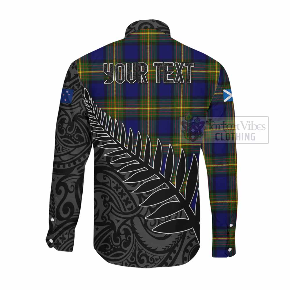 Tartan Vibes Clothing Moore Crest Tartan Long Sleeve Button Shirt with New Zealand Silver Fern Half Style