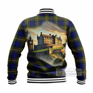 Moore Tartan Family Crest Baseball Jacket with Scottish Ancient Castle Style - Tartan Vibes Clothing