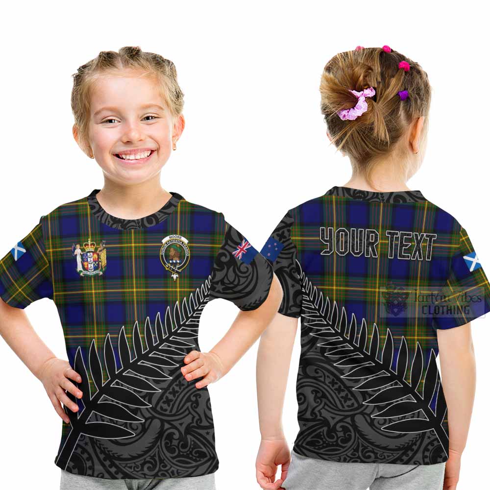 Tartan Vibes Clothing Moore Crest Tartan Kid T-Shirt with New Zealand Silver Fern Half Style