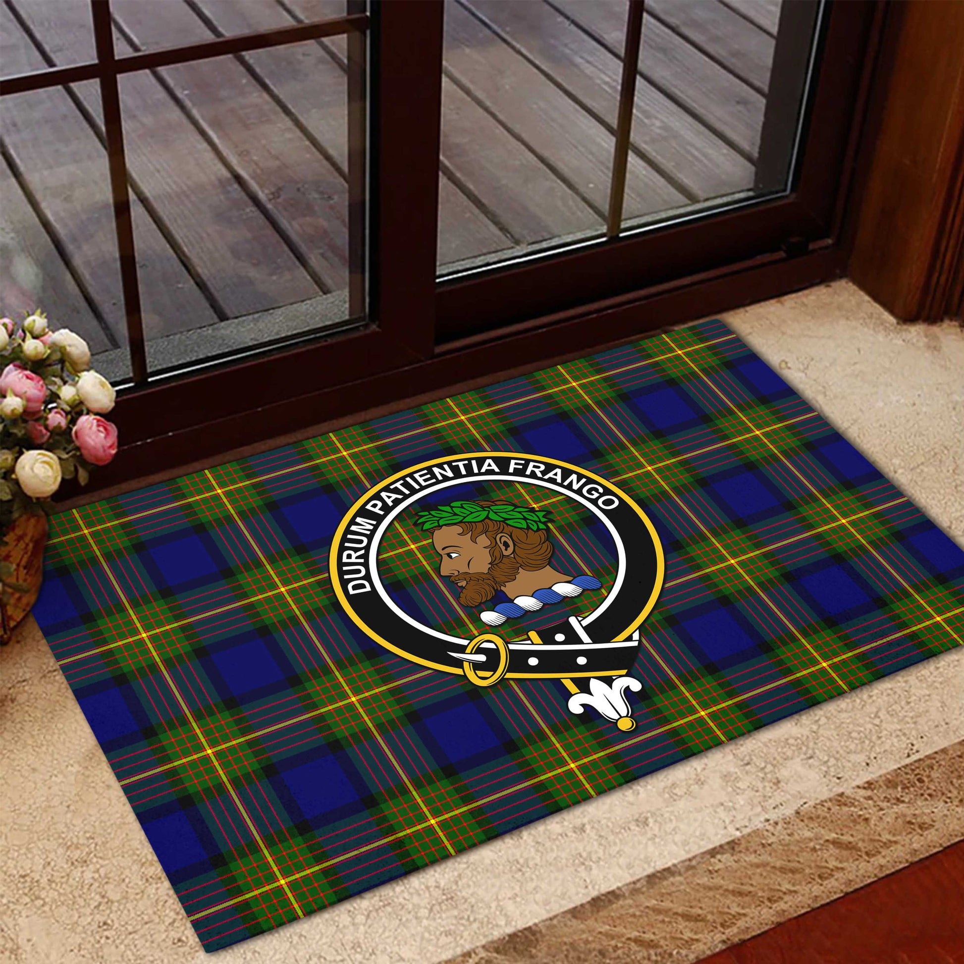 Moore Tartan Door Mat with Family Crest - Tartanvibesclothing