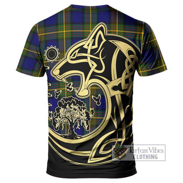 Moore Tartan T-Shirt with Family Crest Celtic Wolf Style