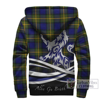 Moore Tartan Sherpa Hoodie with Alba Gu Brath Regal Lion Emblem