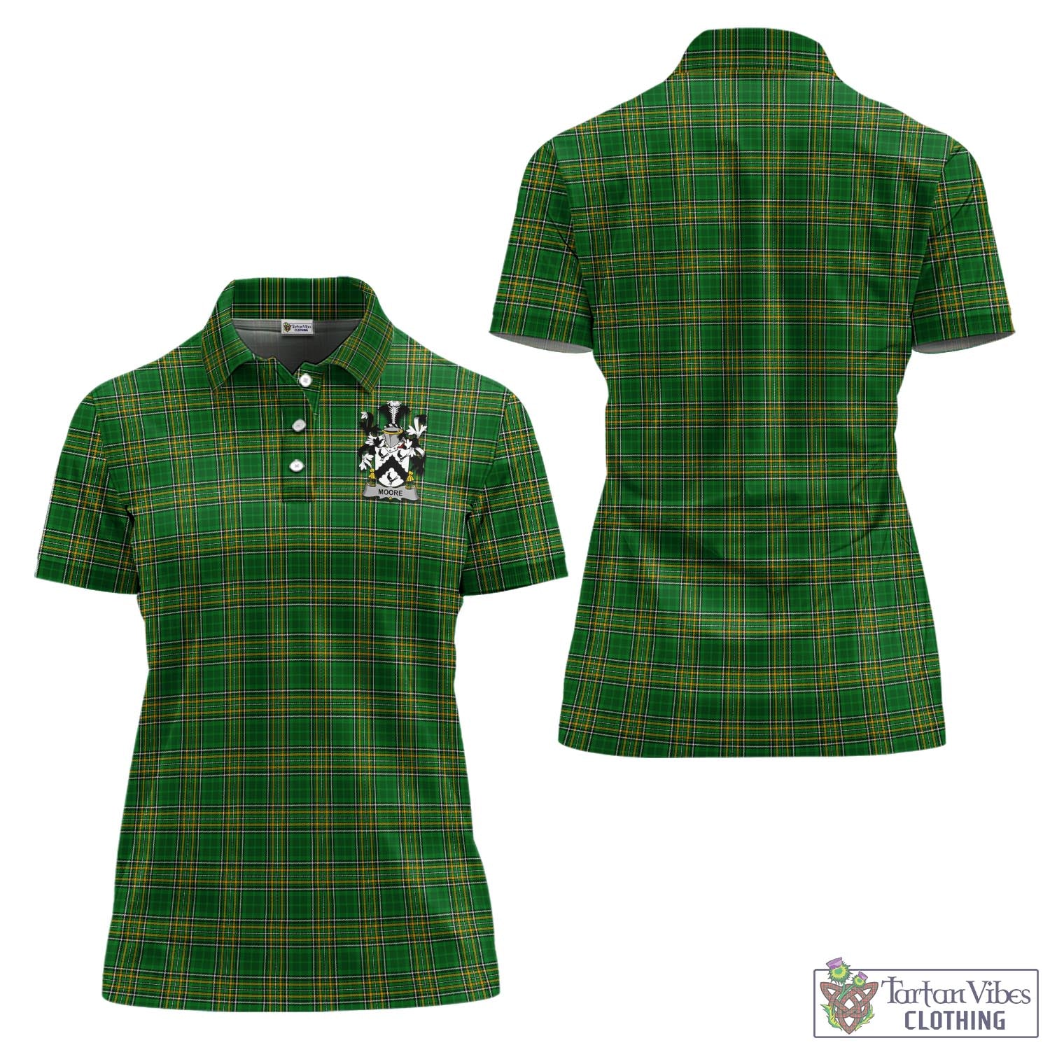 Tartan Vibes Clothing Moore Ireland Clan Tartan Women's Polo Shirt with Coat of Arms