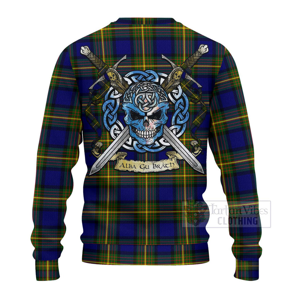 Tartan Vibes Clothing Moore Tartan Knitted Sweater with Family Crest Celtic Skull Style