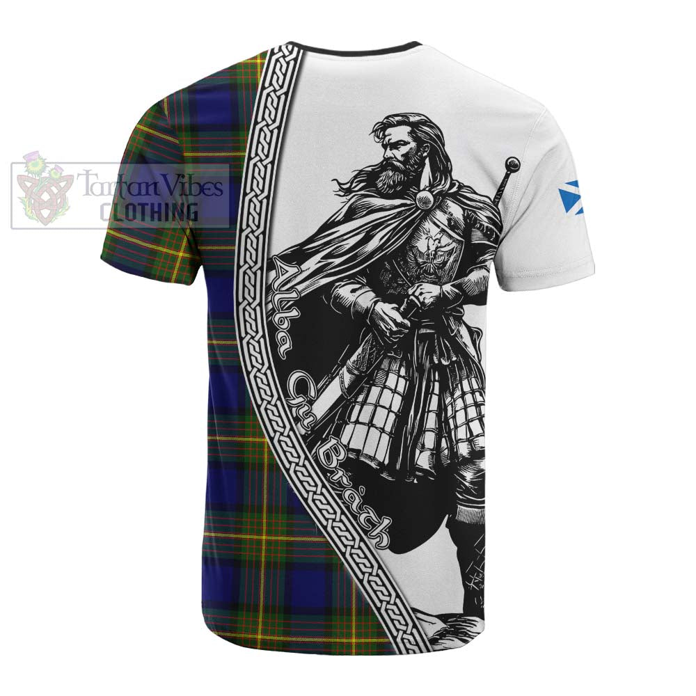 Moore Tartan Clan Crest Cotton T-shirt with Highlander Warrior Celtic Style - Tartan Vibes Clothing