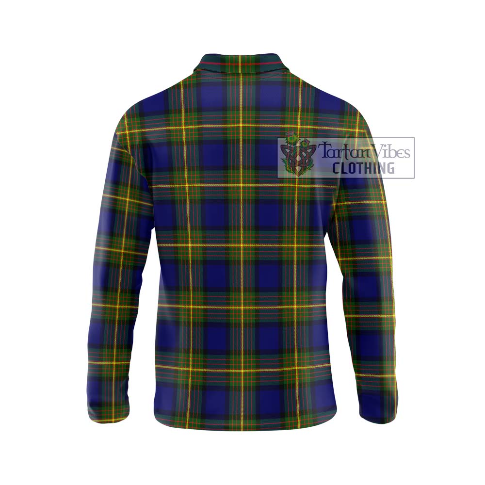 Tartan Vibes Clothing Moore Tartan Long Sleeve Polo Shirt with Family Crest DNA In Me Style