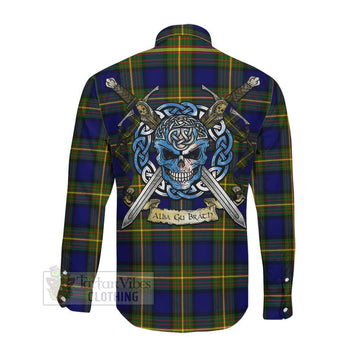 Moore Tartan Long Sleeve Button Shirt with Family Crest Celtic Skull Style