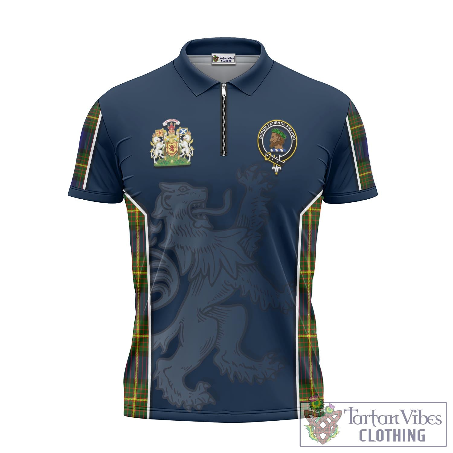 Tartan Vibes Clothing Moore Tartan Zipper Polo Shirt with Family Crest and Lion Rampant Vibes Sport Style