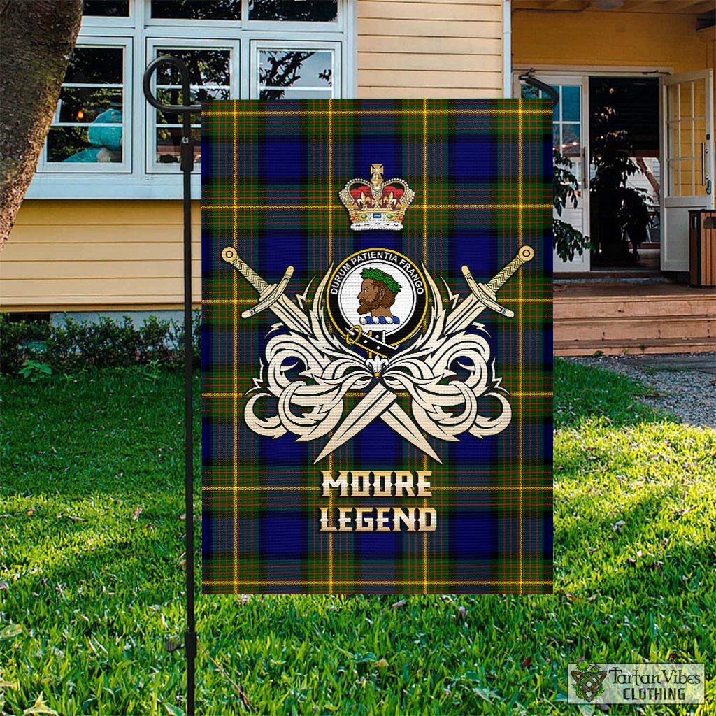 Tartan Vibes Clothing Moore Tartan Flag with Clan Crest and the Golden Sword of Courageous Legacy