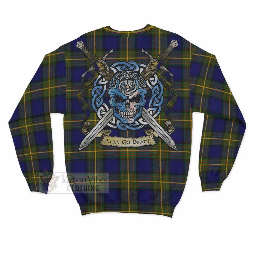 Tartan Vibes Clothing Moore Tartan Sweatshirt with Family Crest Celtic Skull Style