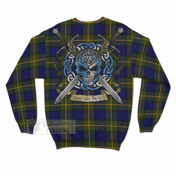 Moore Tartan Sweatshirt with Family Crest Celtic Skull Style