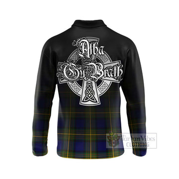 Moore Tartan Long Sleeve Polo Shirt Featuring Alba Gu Brath Family Crest Celtic Inspired