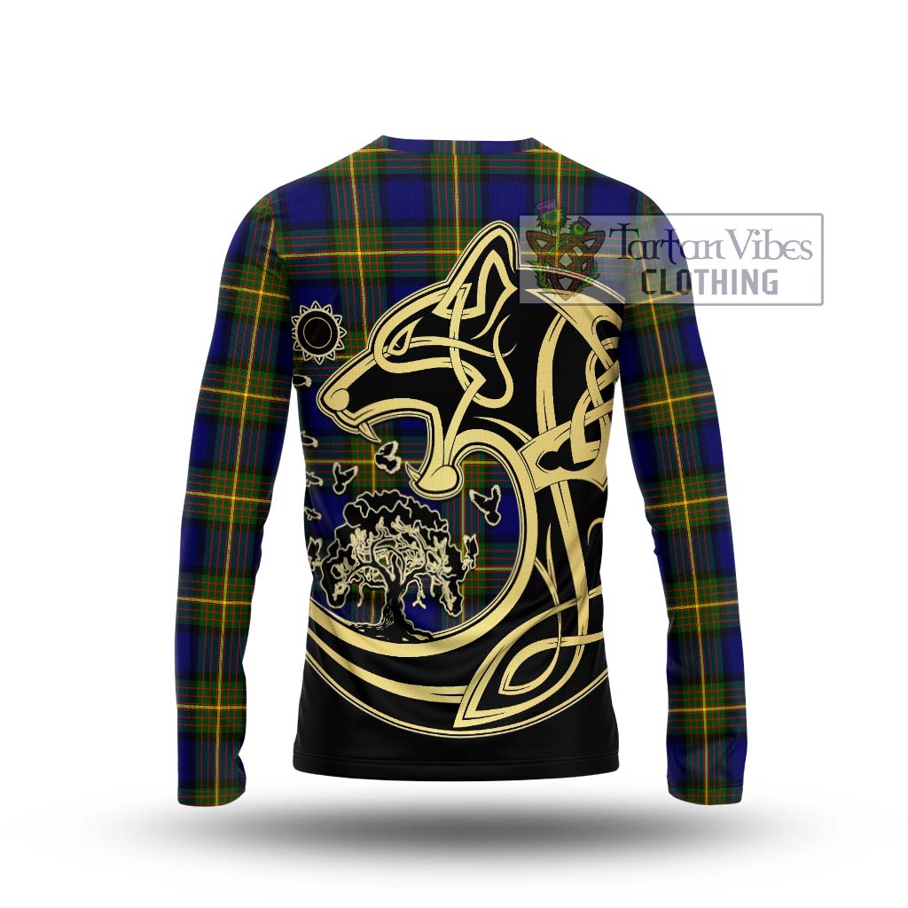 Tartan Vibes Clothing Moore Tartan Long Sleeve T-Shirt with Family Crest Celtic Wolf Style