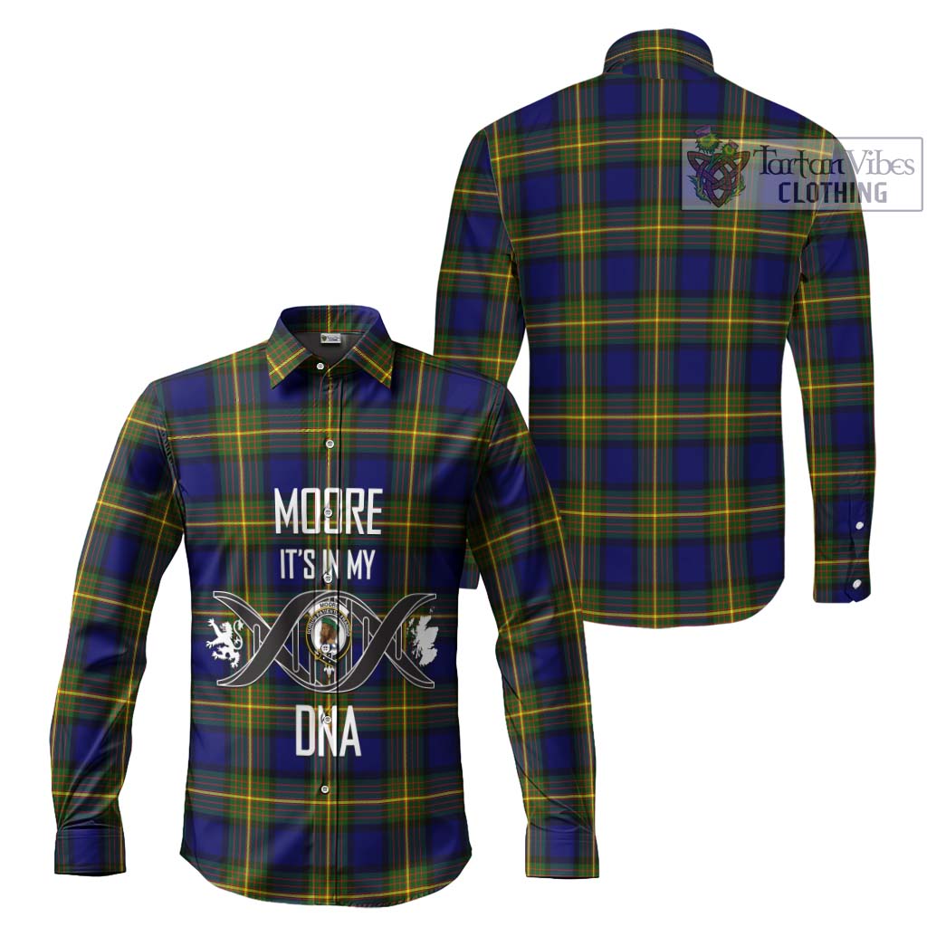 Tartan Vibes Clothing Moore Tartan Long Sleeve Button Shirt with Family Crest DNA In Me Style