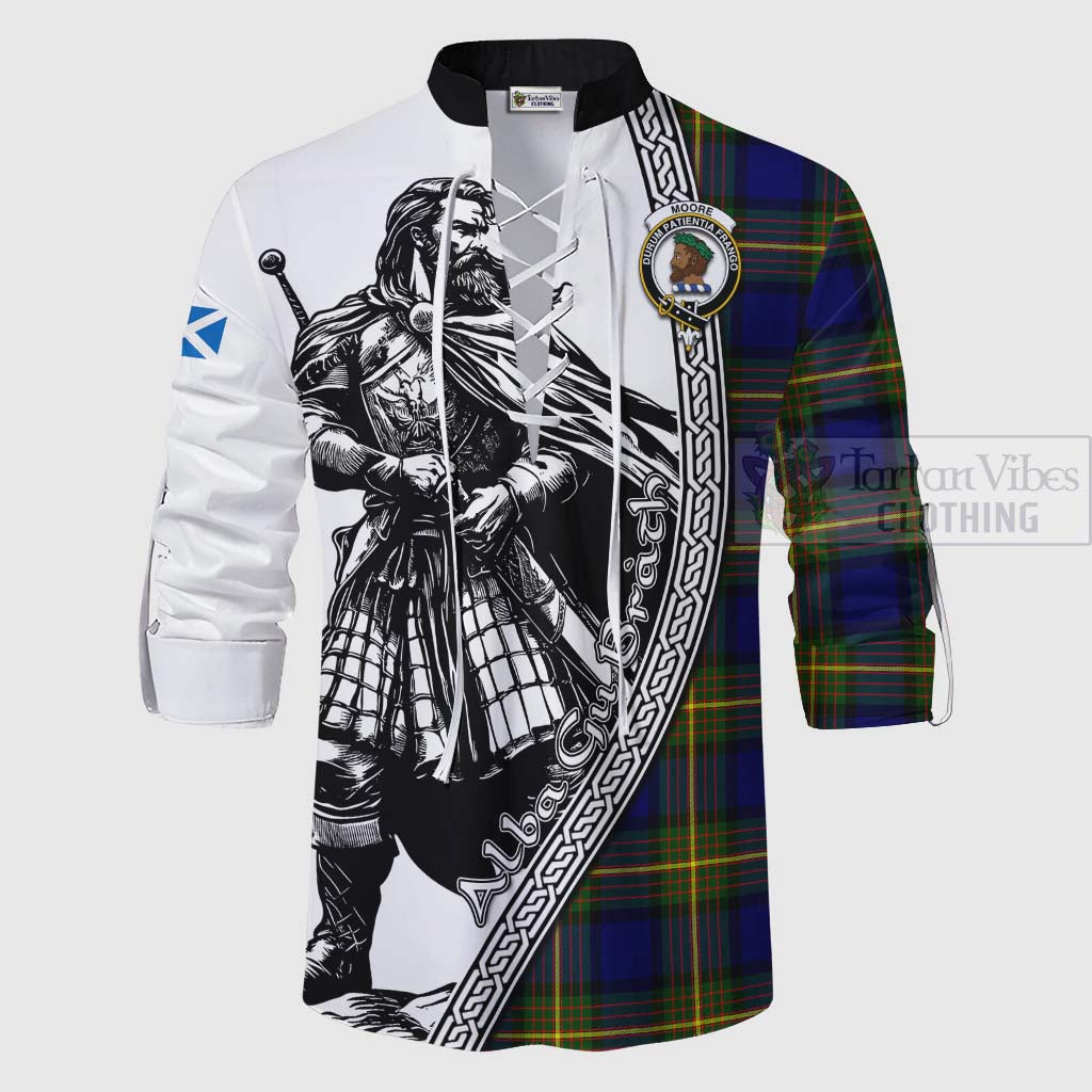 Tartan Vibes Clothing Moore Tartan Clan Crest Ghillie Kilt Shirt with Highlander Warrior Celtic Style