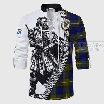 Moore Tartan Clan Crest Ghillie Kilt Shirt with Highlander Warrior Celtic Style