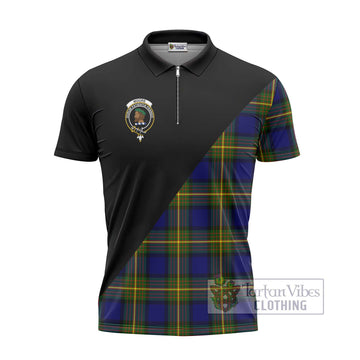 Moore Tartan Zipper Polo Shirt with Family Crest and Military Logo Style