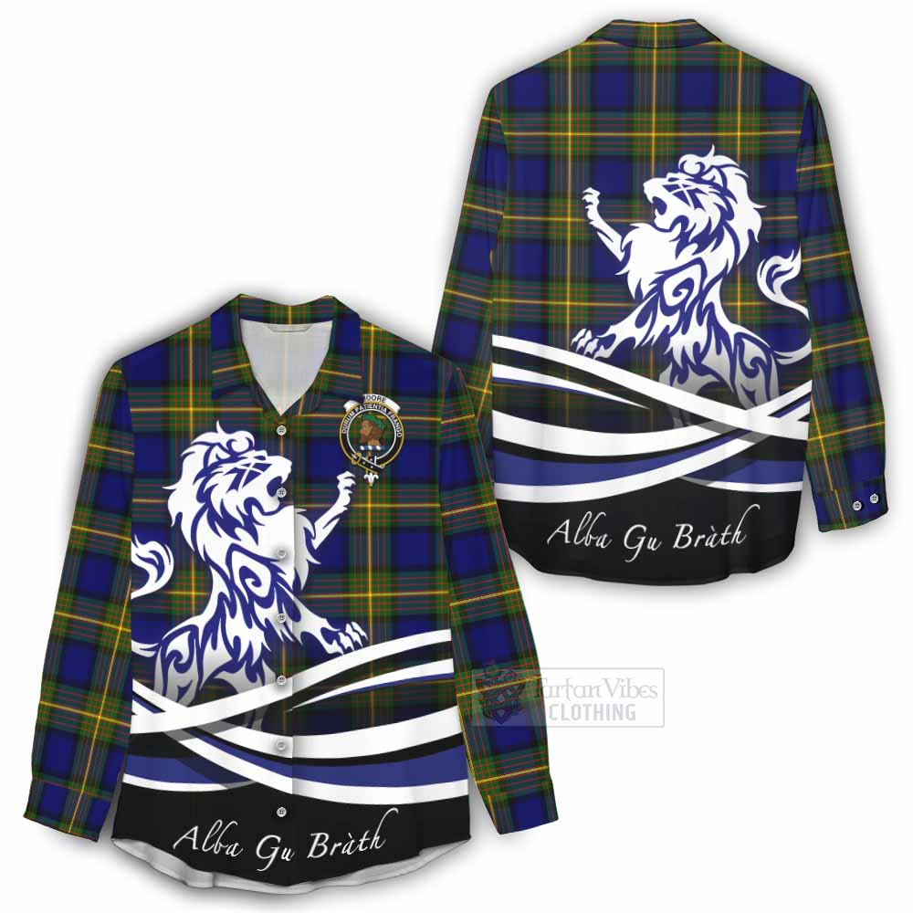 Tartan Vibes Clothing Moore Tartan Women's Casual Shirt with Alba Gu Brath Regal Lion Emblem