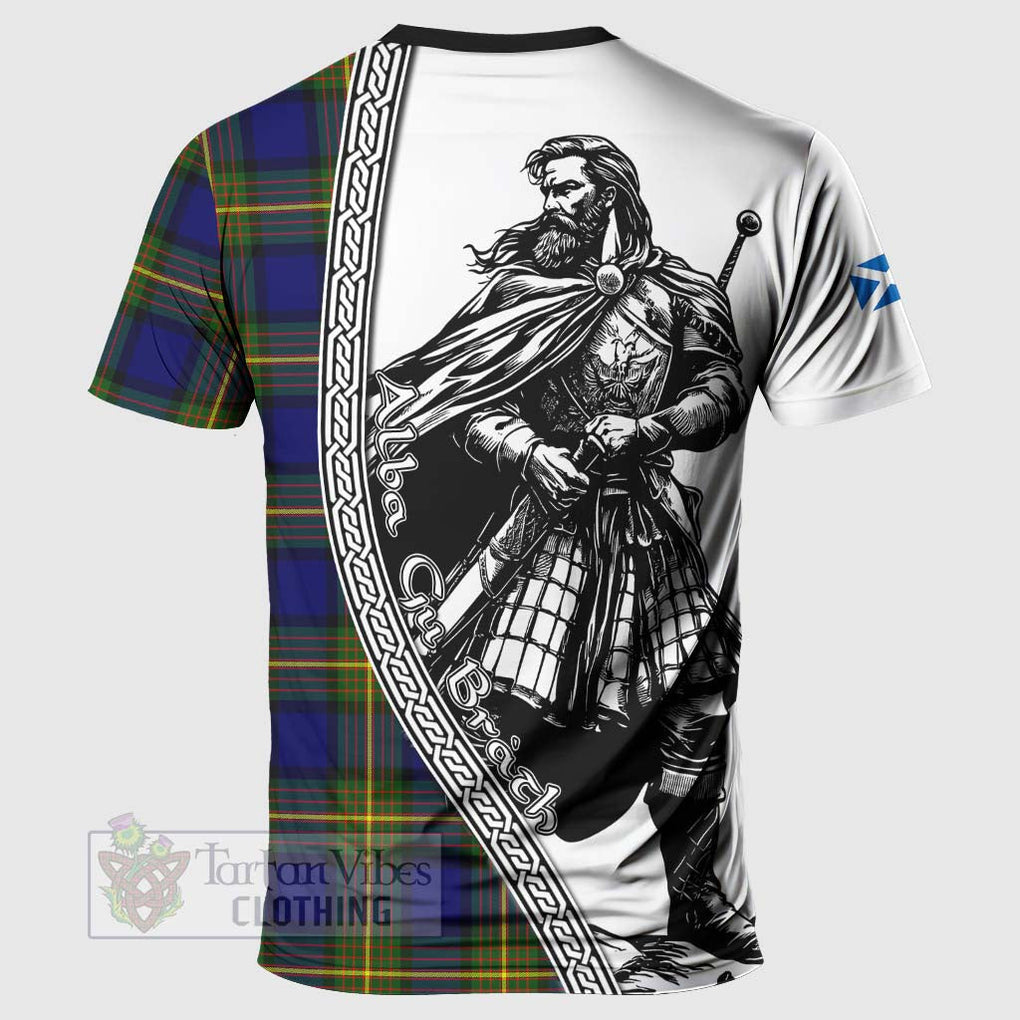 Tartan Vibes Clothing Moore Tartan Clan Crest T-Shirt with Highlander Warrior Celtic Style