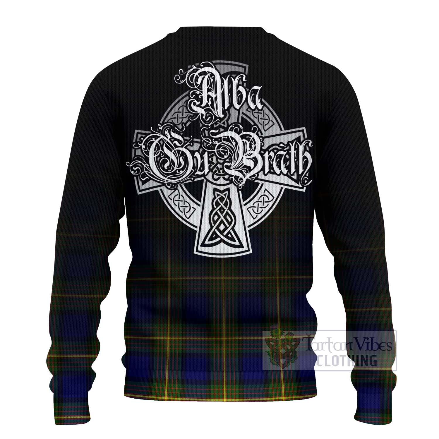 Tartan Vibes Clothing Moore Tartan Knitted Sweater Featuring Alba Gu Brath Family Crest Celtic Inspired