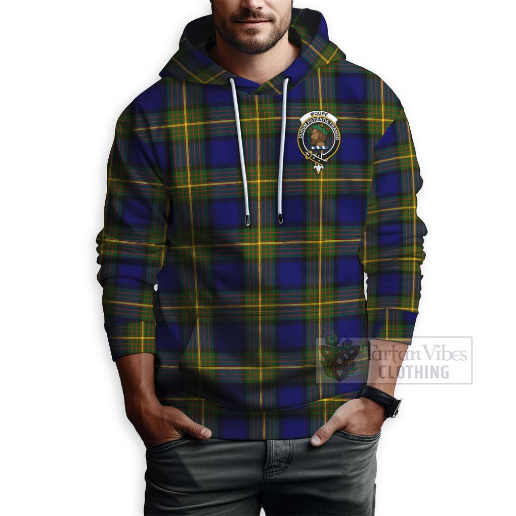 Tartan Vibes Clothing Moore Tartan Hoodie with Family Crest and Bearded Skull Holding Bottles of Whiskey