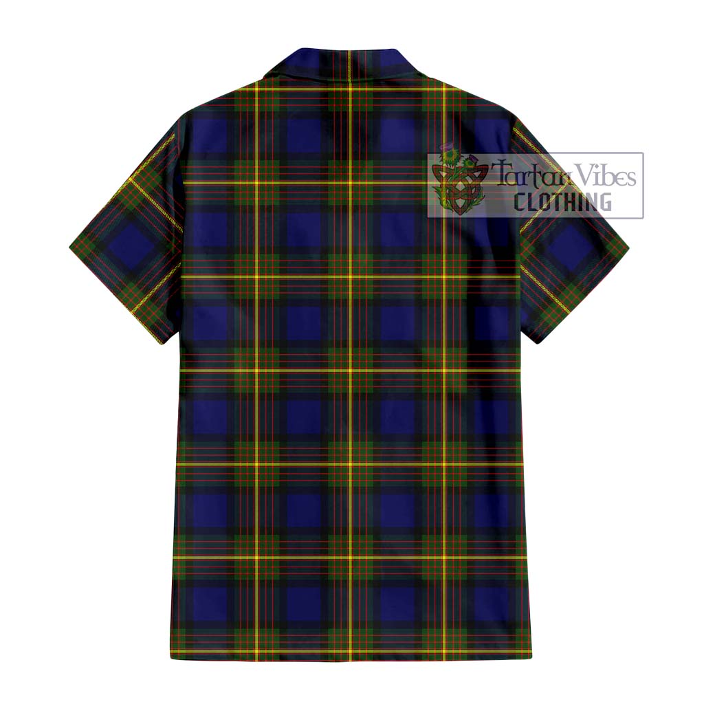 Tartan Vibes Clothing Moore Tartan Short Sleeve Button Shirt with Family Crest DNA In Me Style