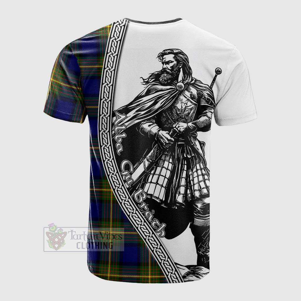 Tartan Vibes Clothing Moore Tartan Clan Crest Cotton T-shirt with Highlander Warrior Celtic Style