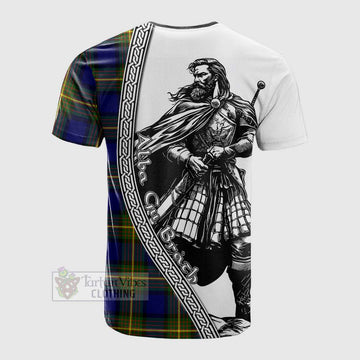 Moore Tartan Clan Crest Cotton T-shirt with Highlander Warrior Celtic Style