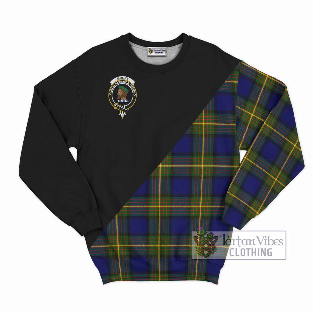 Moore Tartan Sweatshirt with Family Crest and Military Logo Style - Tartanvibesclothing Shop