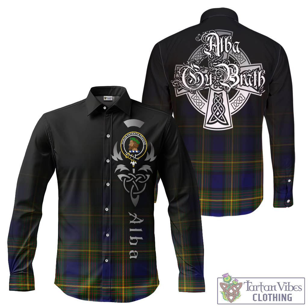 Tartan Vibes Clothing Moore Tartan Long Sleeve Button Up Featuring Alba Gu Brath Family Crest Celtic Inspired