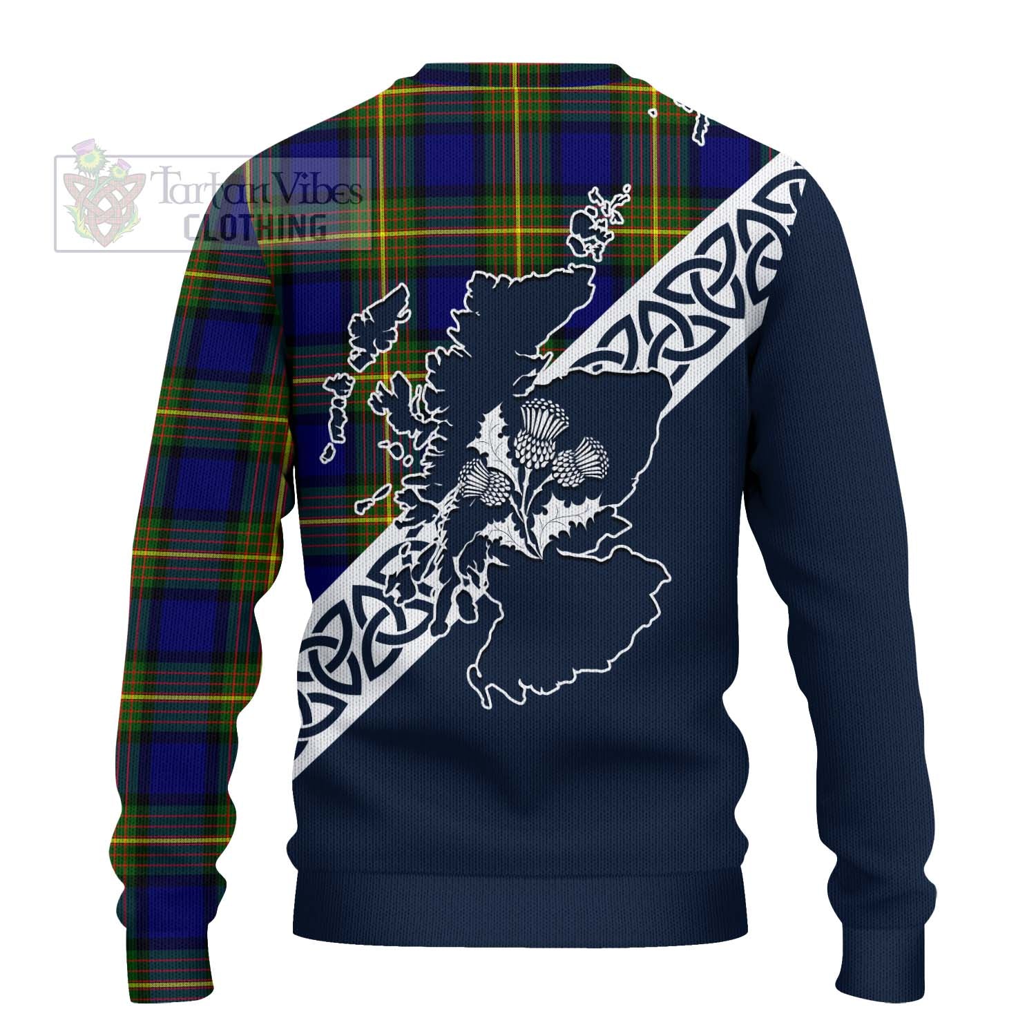 Tartan Vibes Clothing Moore Tartan Knitted Sweater Featuring Thistle and Scotland Map